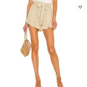 Majorelle Giovanna Short in Savannah Tan Floral Yellow Size XS Ruffle Hem